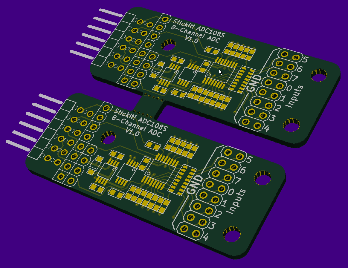 StickIt! ADC108S PCB array in 3D