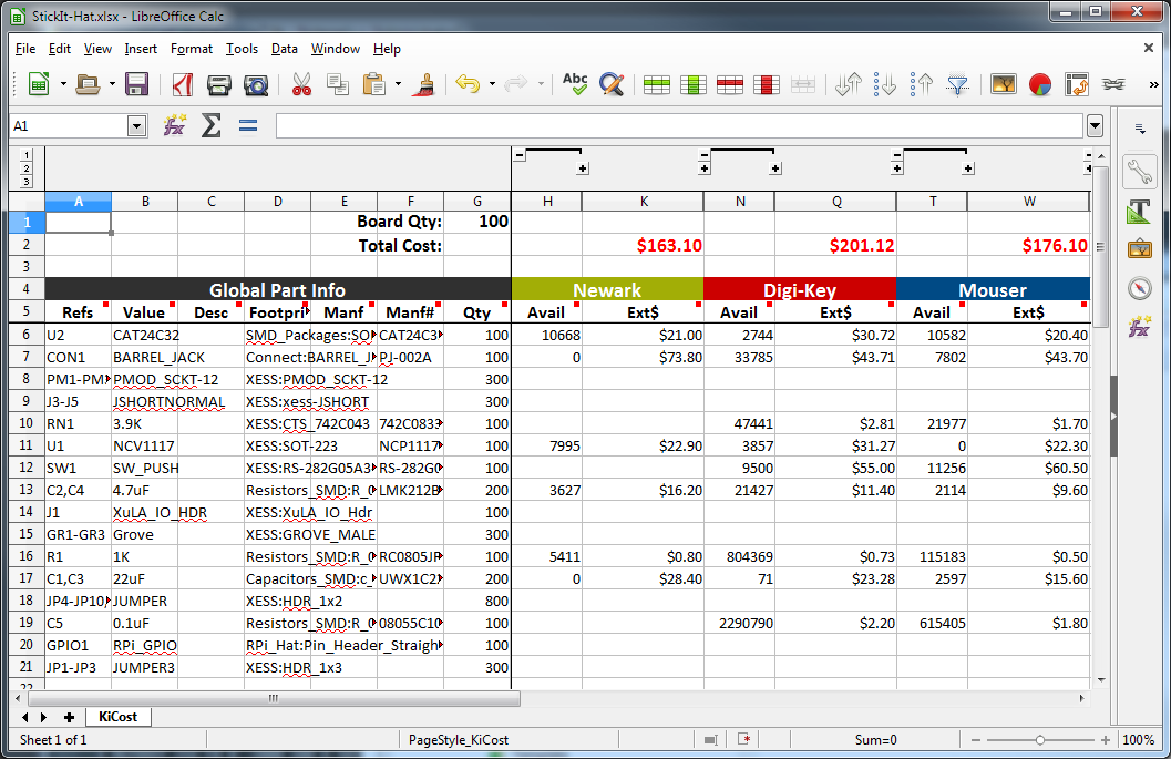 KiCost Spreadsheet.